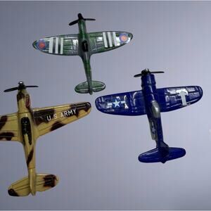 Vintage WWII Propeller Airplane Lot Spitfire Corsair P-40 Mini Toy Planes